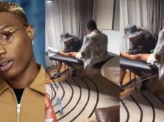 “I hope Wiz is fine; he’s been inking tattoos” – Netizens express concern as Wizkid gets another tattoo on his leg